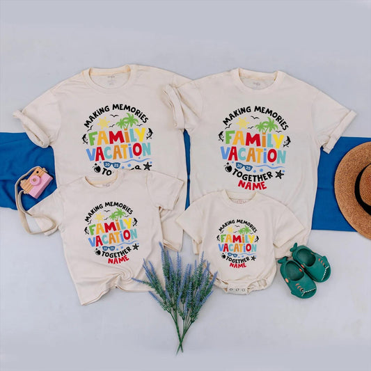 Matching Family Vacation 2025 Shirts, Personalized Beach Trip Outfits for Summer Holiday Memories, Custom Names Cotton Comfortable Set