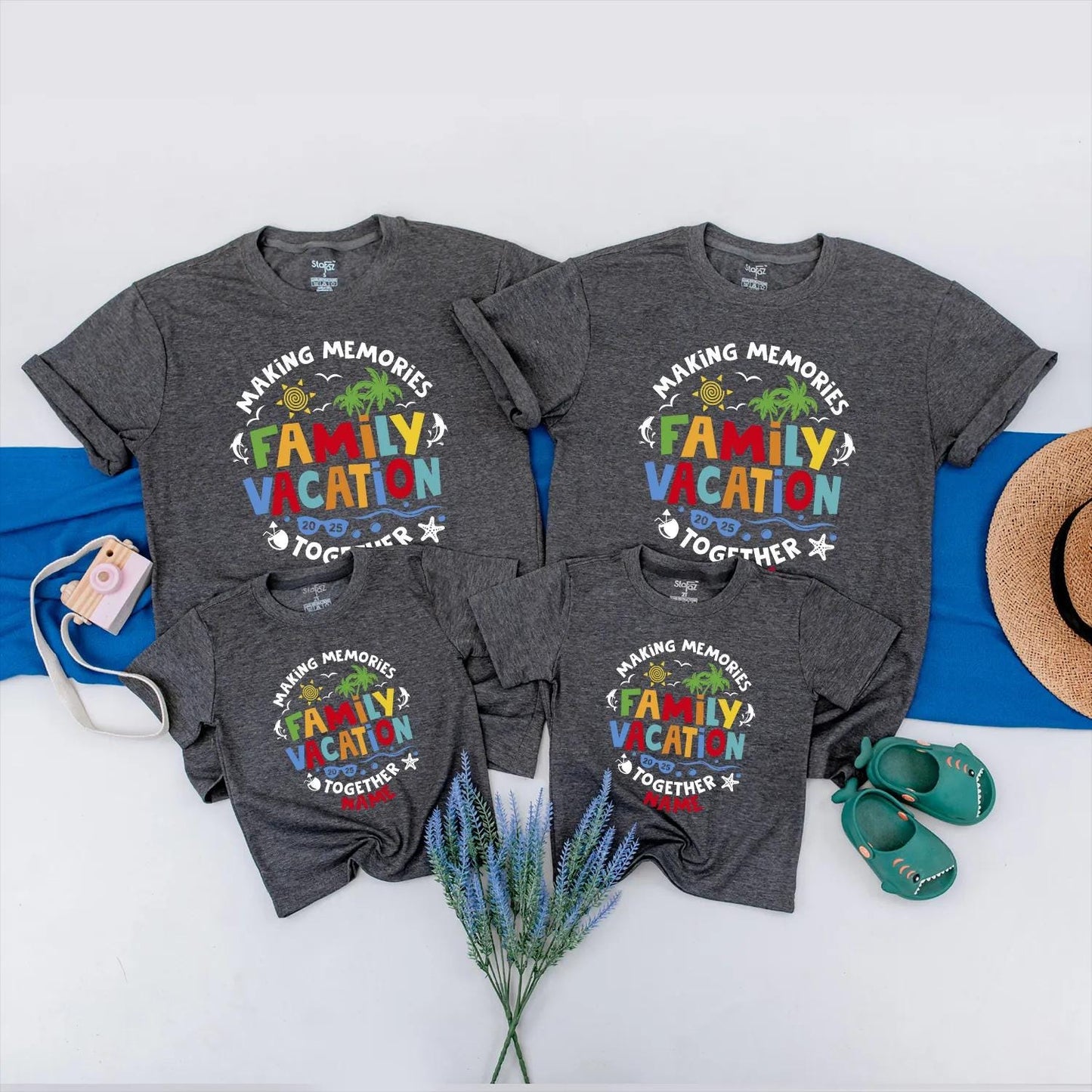 Matching Family Vacation 2025 Shirts, Personalized Beach Trip Outfits for Summer Holiday Memories, Custom Names Cotton Comfortable Set