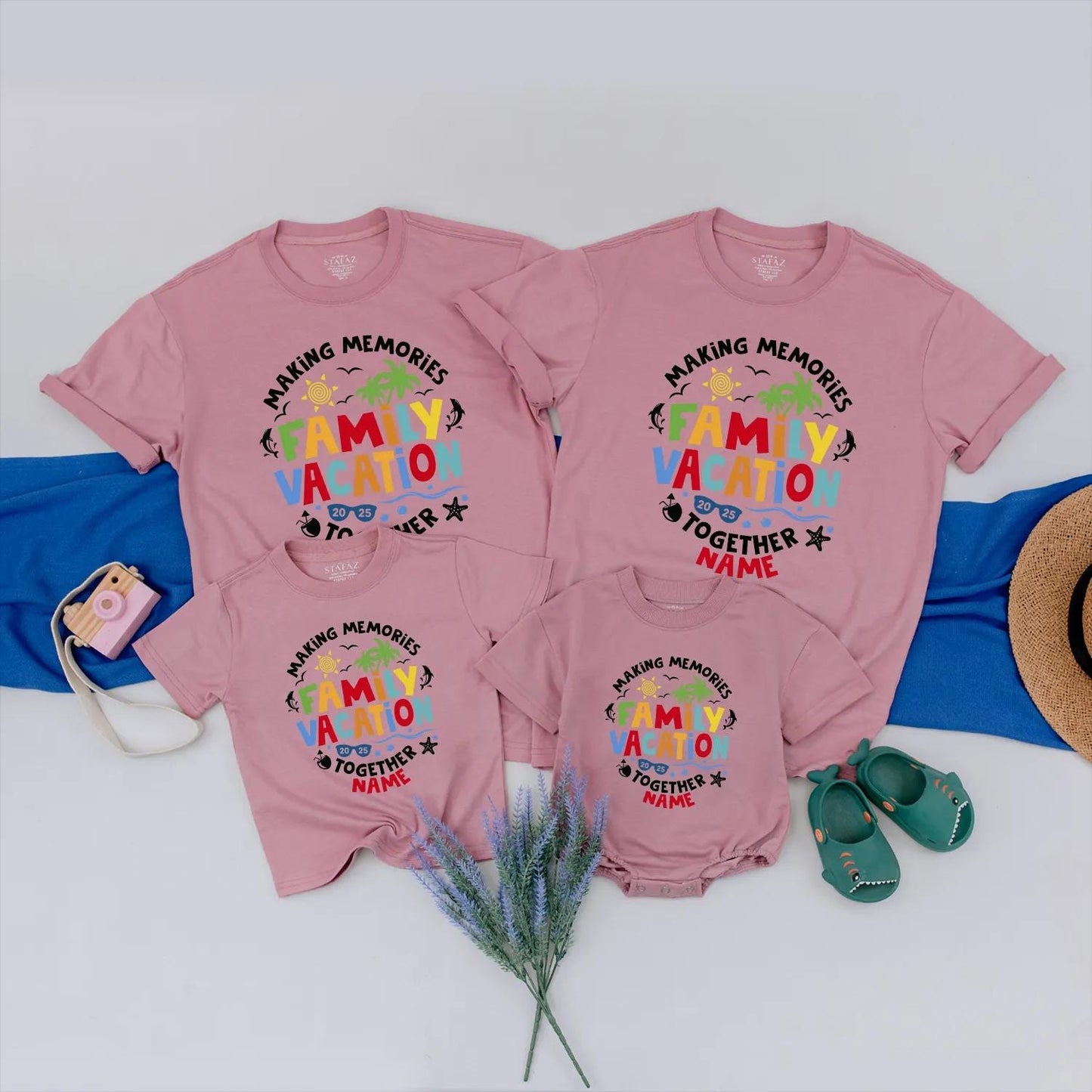Matching Family Vacation 2025 Shirts, Personalized Beach Trip Outfits for Summer Holiday Memories, Custom Names Cotton Comfortable Set