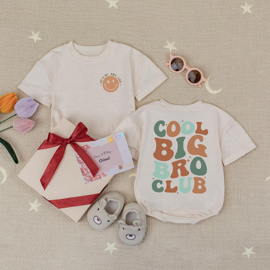 Cool Big Bro Club Romper Retro Font Baby Babysuit Pregnancy Announcement Outfit Vintage Style Promoted To Big Brother Bodysuit Gift for Kids 130 chars