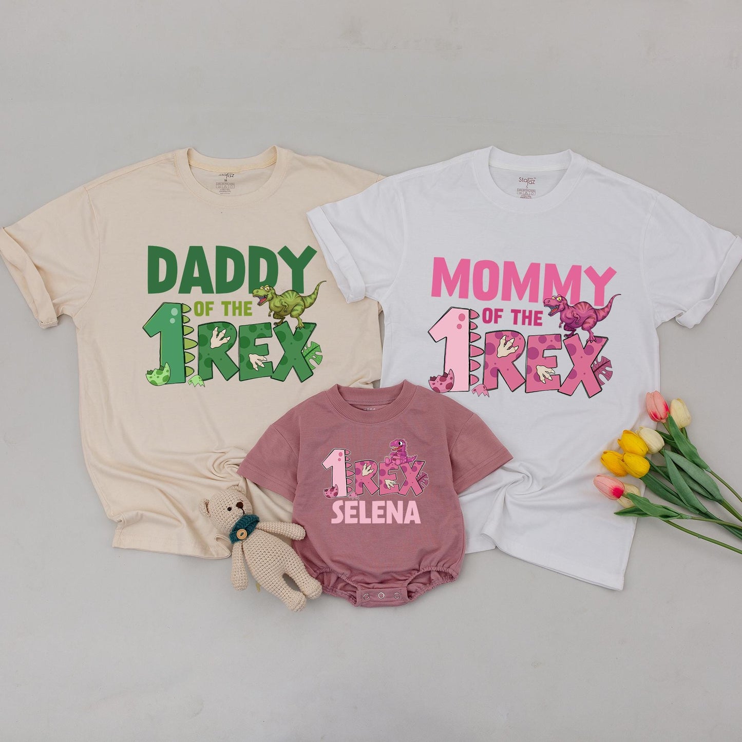 Personalized One Rex Dinosaur Family Birthday Shirts Matching 1 Rex Birthday Tee Dinosaur Theme First Birthday Matching Family Outfit