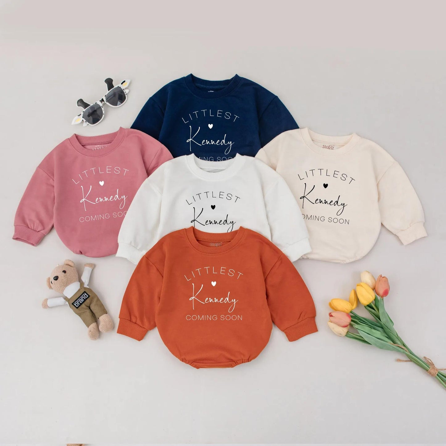 Personalized Littlest Baby Coming Soon Romper Reveal Gift Custom Name Pregnancy Announcement Outfit Baby Shower Idea Cotton