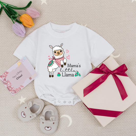 Mama's Little Llama Baby Romper Cute Cartoon Llama Pink Bandana Cactus Design Whimsical Baby Shower Gift Newborn Infant Outfit