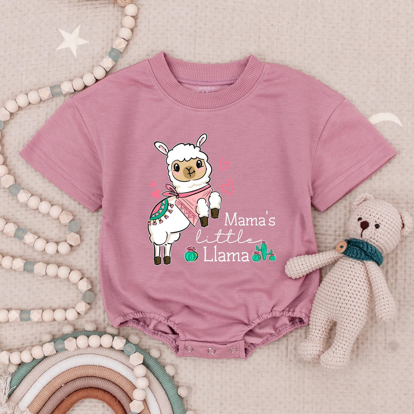 Mama's Little Llama Baby Romper Cute Cartoon Llama Pink Bandana Cactus Design Whimsical Baby Shower Gift Newborn Infant Outfit