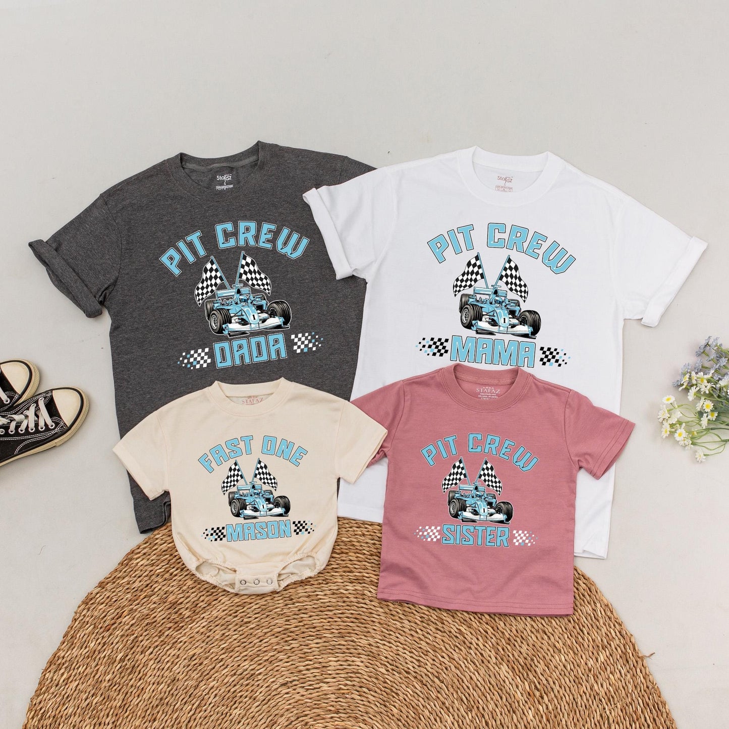 Fast One Birthday Pit Crew Family Matching T-Shirts Custom Race Car 1st Birthday Boy Outfit Mom Dad Baby Racer Apparel
