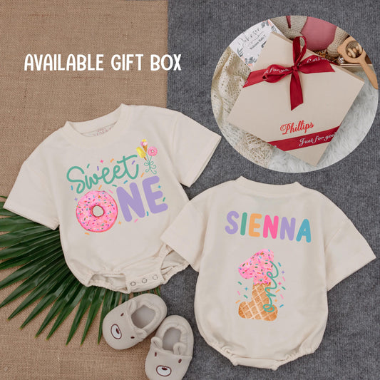 Sweet One Ice Cream Birthday Romper for Baby Girl Cute First Birthday Outfit Toddler Gift 1 Year Old Celebration Clothes