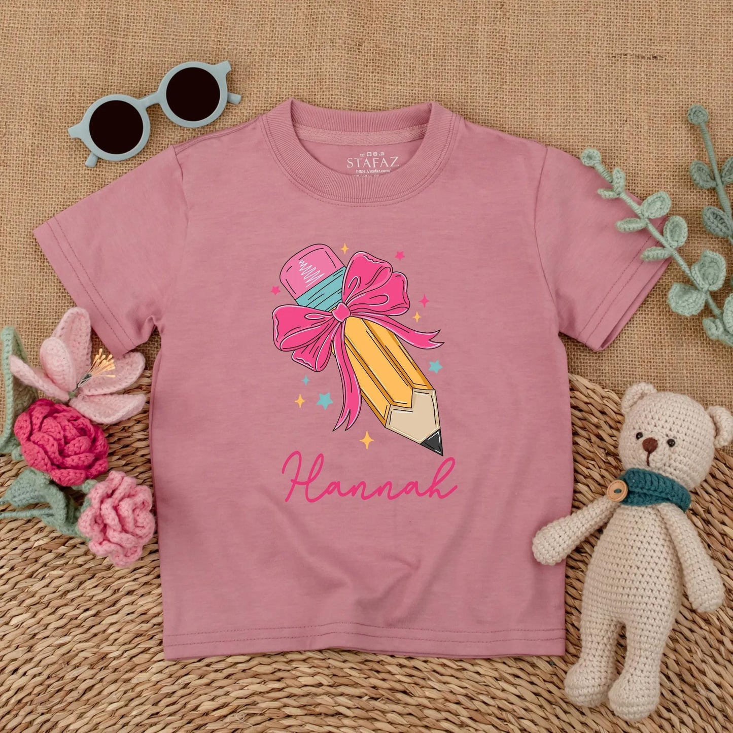 Personalized Pencil Bow Baby Romper Custom Name Back To School First Day Preschool Girl Toddler Gift