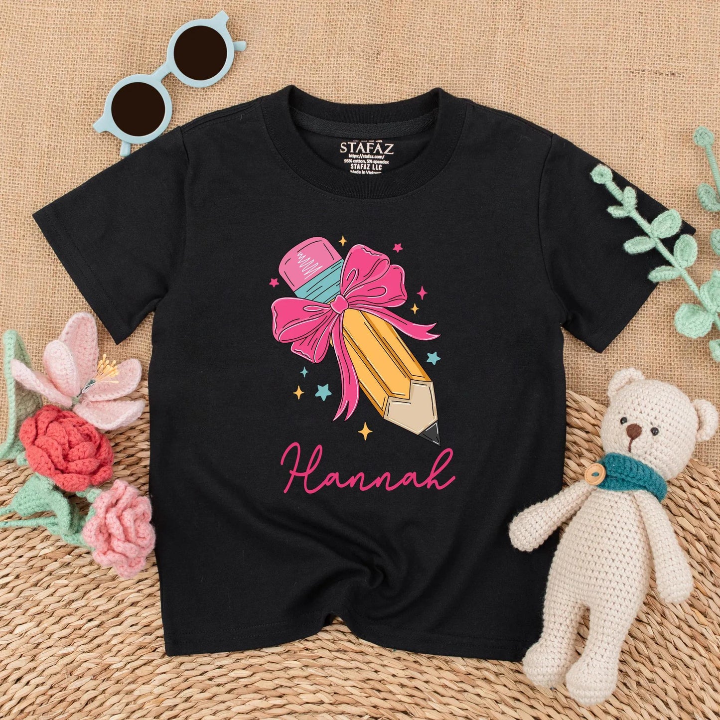 Personalized Pencil Bow Baby Romper Custom Name Back To School First Day Preschool Girl Toddler Gift