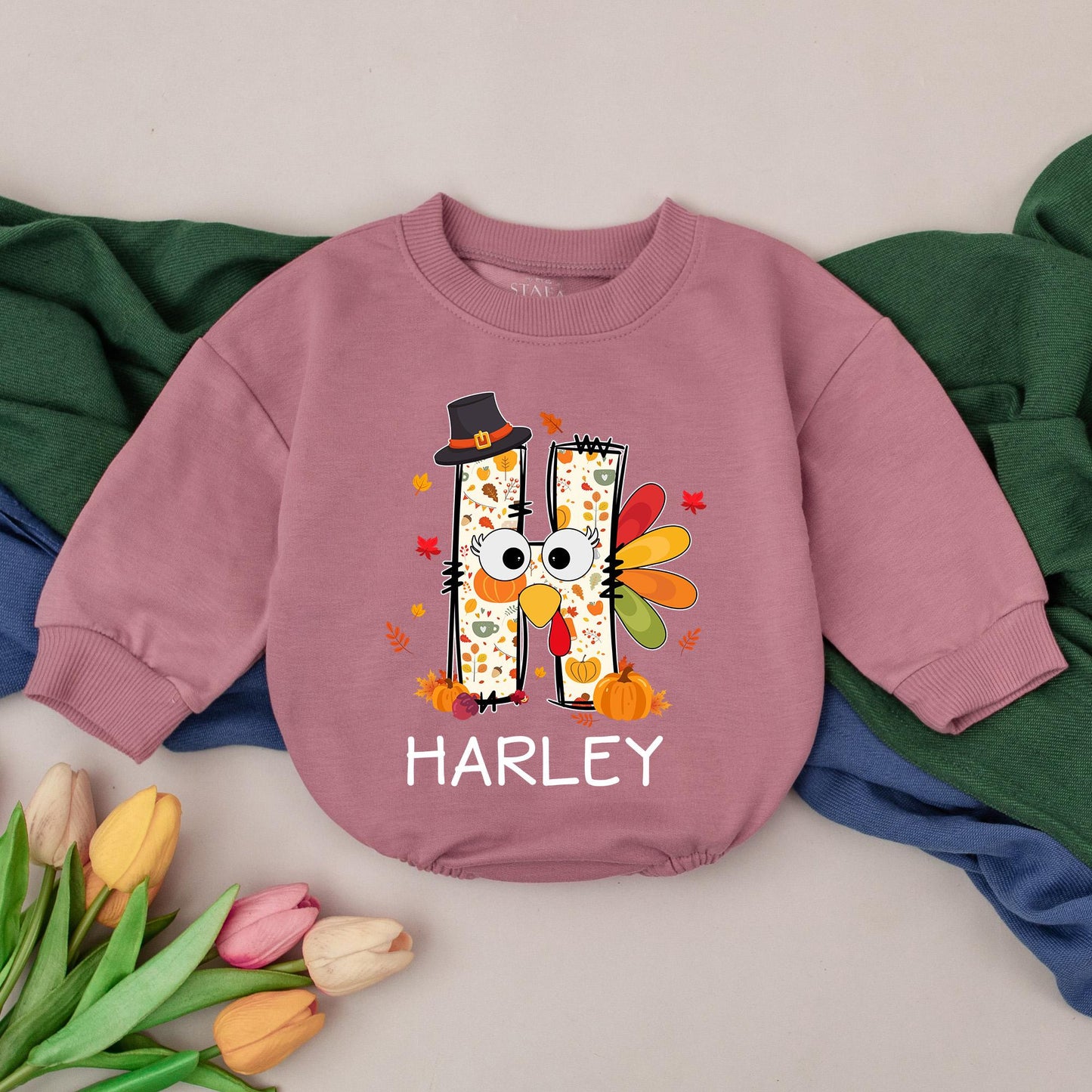 Personalized Thanksgiving Baby Romper Turkey Outfit First Fall Baby Gift, Baby Shower Bodysuit Announcement, Little Turkey