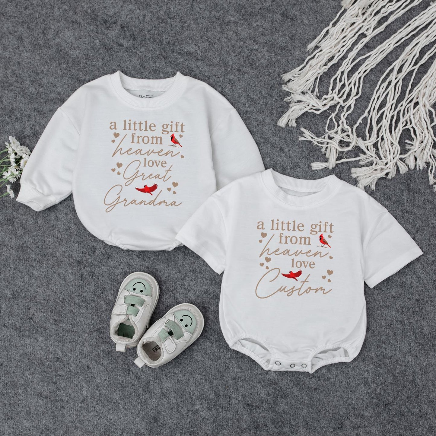 Personalized 'A Little Gift From Heaven Love Grandma' Baby Outfit Newborn Boy Coming Home Bodysuit Pregnancy Reveal Keepsake Shower Gift