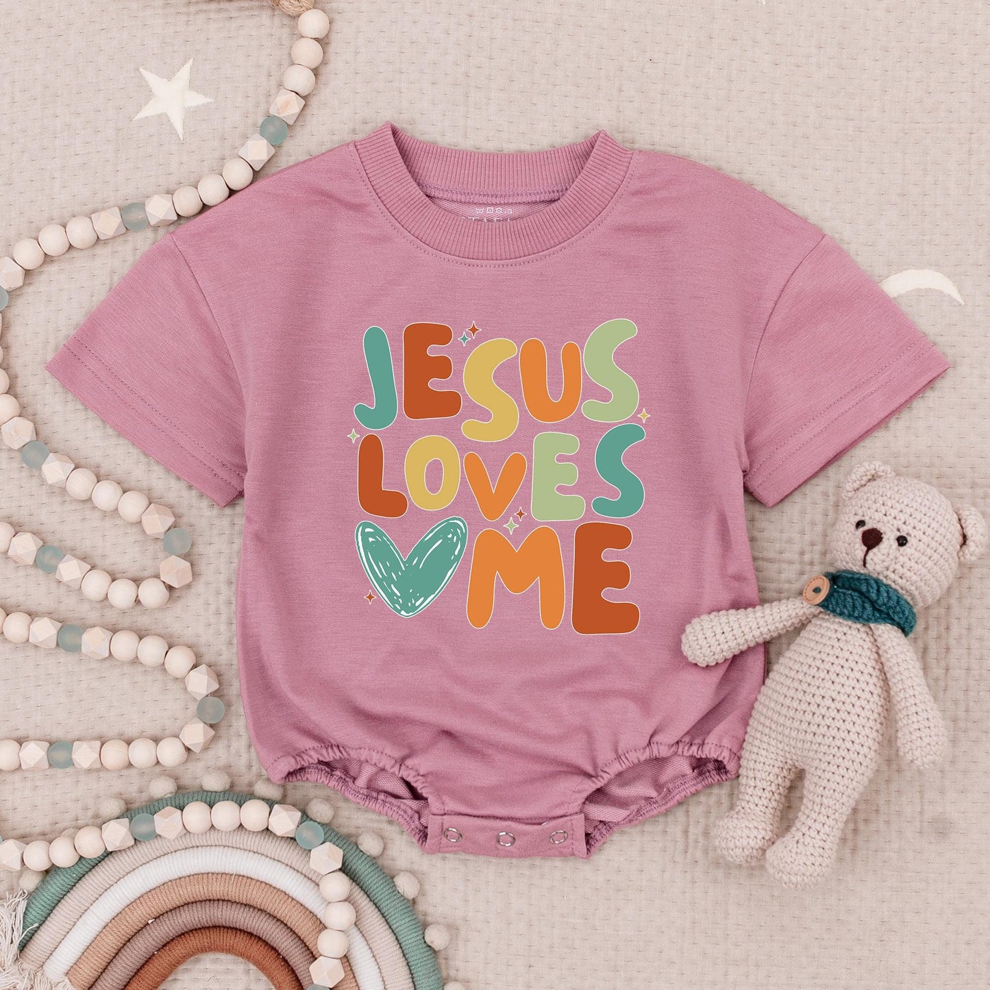 Jesus Loves Me Colorful Christian Baby Bodysuit Jesus Heart Design Church Outfit First Baby Gift