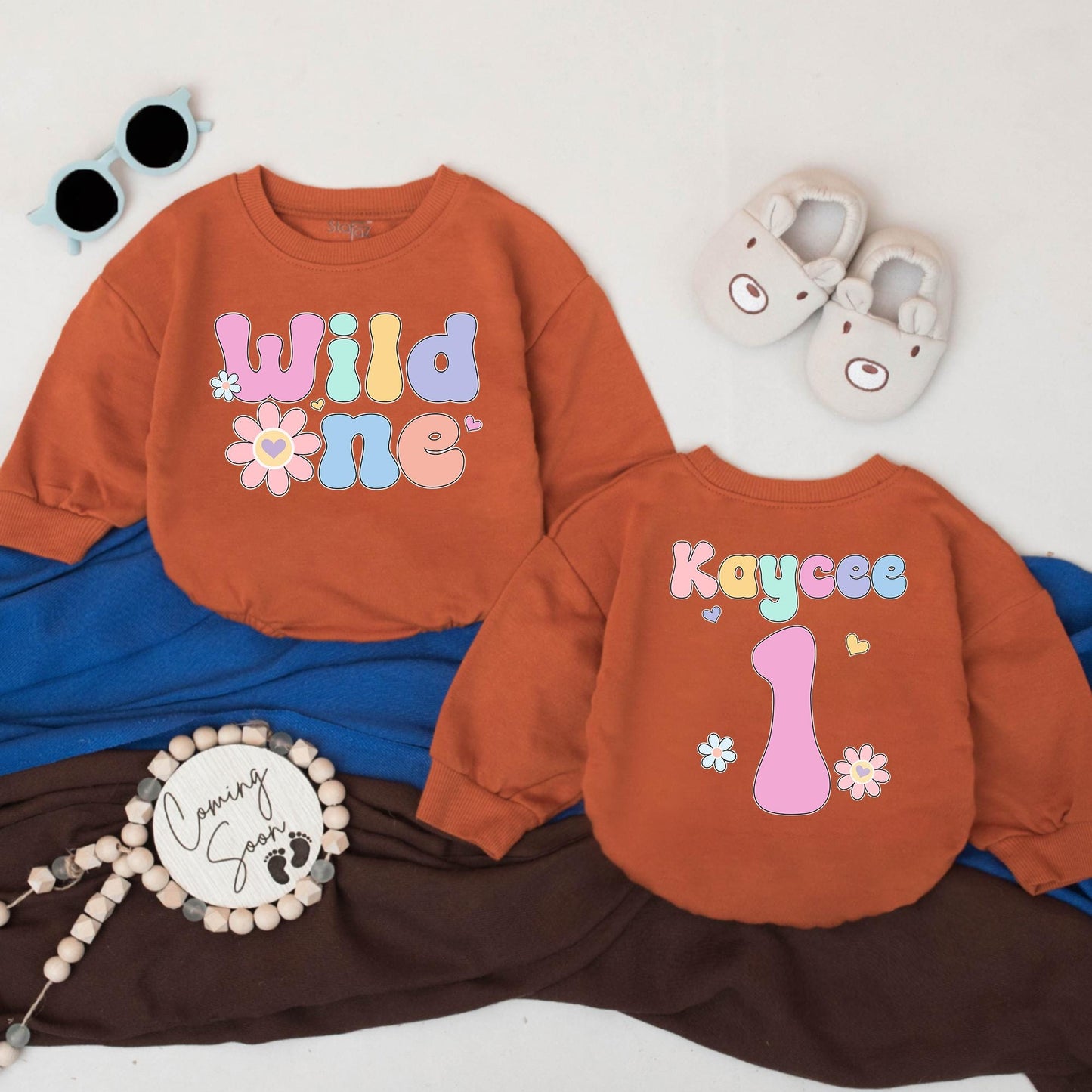Personalized Wild One Pastel Floral Birthday Romper for Baby Girl Cake Smash Outfit Custom Name Floral Details Whimsical First Birthday Celebration Clothes