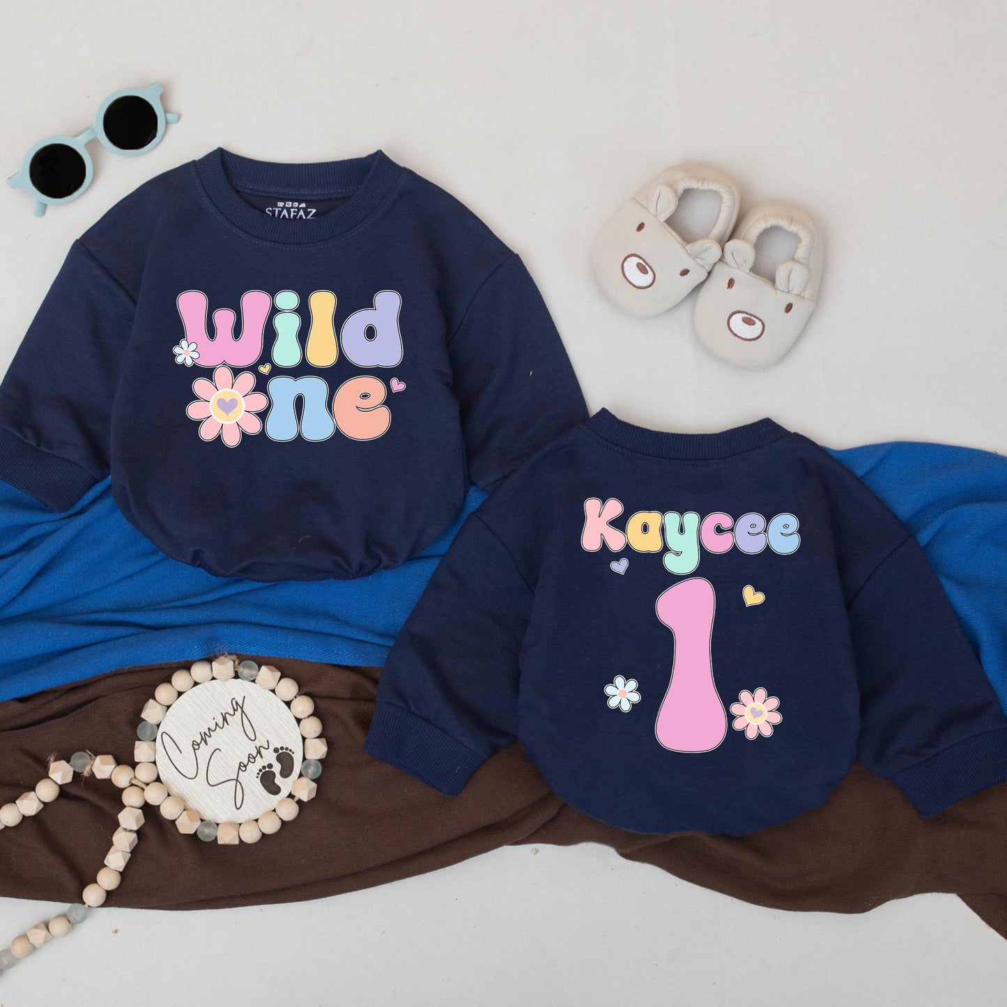 Personalized Wild One Pastel Floral Birthday Romper for Baby Girl Cake Smash Outfit Custom Name Floral Details Whimsical First Birthday Celebration Clothes