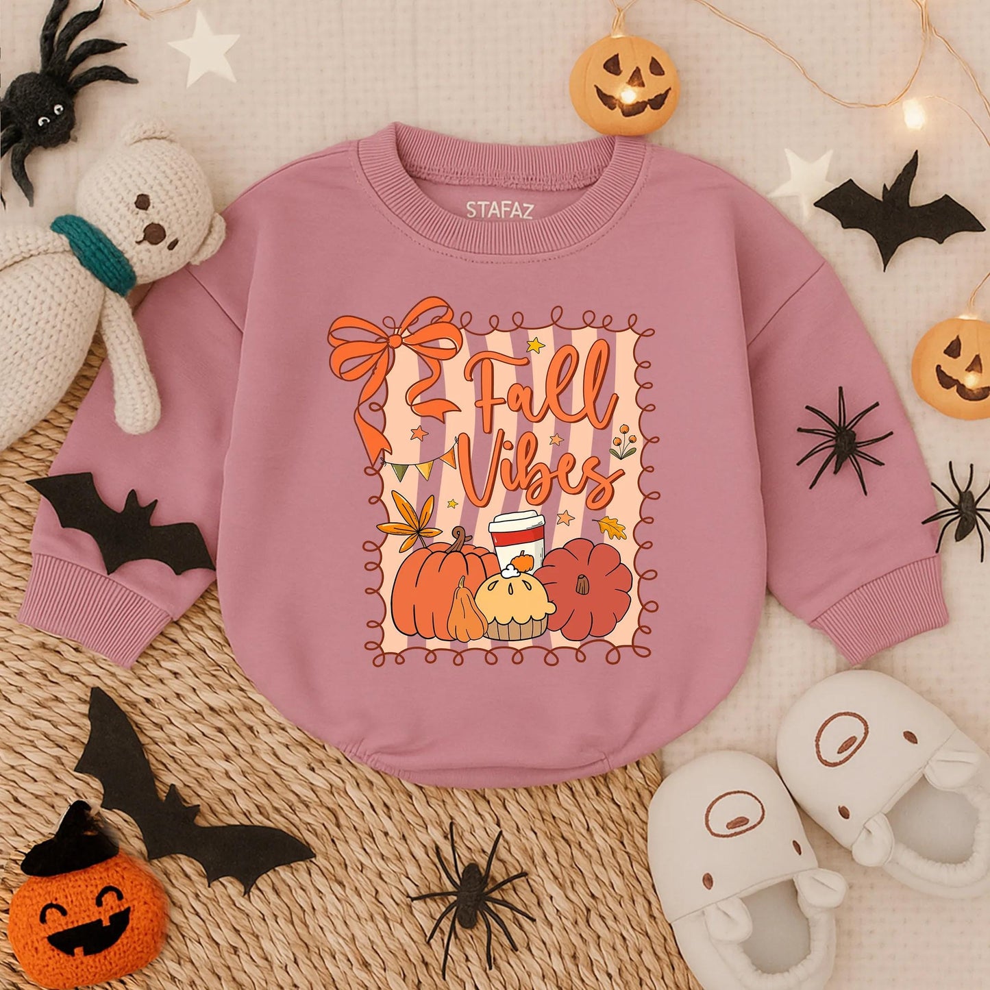Cozy Fall Vibes Bubble Romper Baby Girl Autumn Pumpkin Long Sleeve Outfit Thanksgiving Baby Clothes