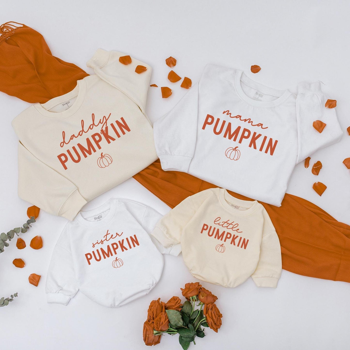 Family Pumpkin Sweatshirts Rust Orange "Pumpkin" Design Mommy and Me Fall Matching Outfits Baby Bodysuit Thanksgiving Retro Cozy