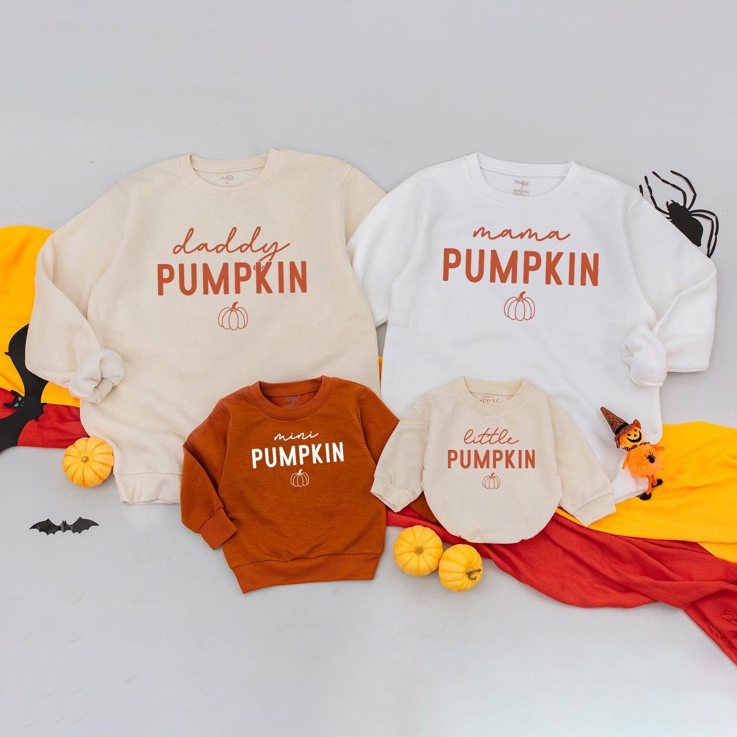 Family Pumpkin Sweatshirts Rust Orange "Pumpkin" Design Mommy and Me Fall Matching Outfits Baby Bodysuit Thanksgiving Retro Cozy