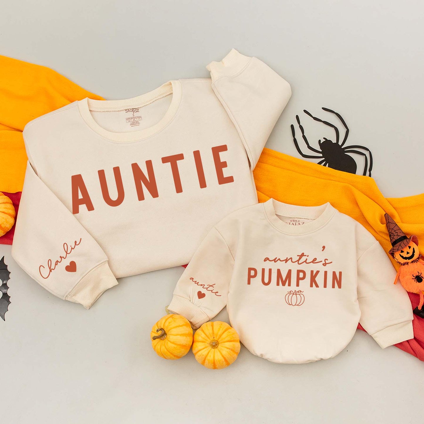 Matching Auntie & Me Pumpkin Sweatshirts: Fall Family Outfits for Baby & Toddler, Thanksgiving Season Fun