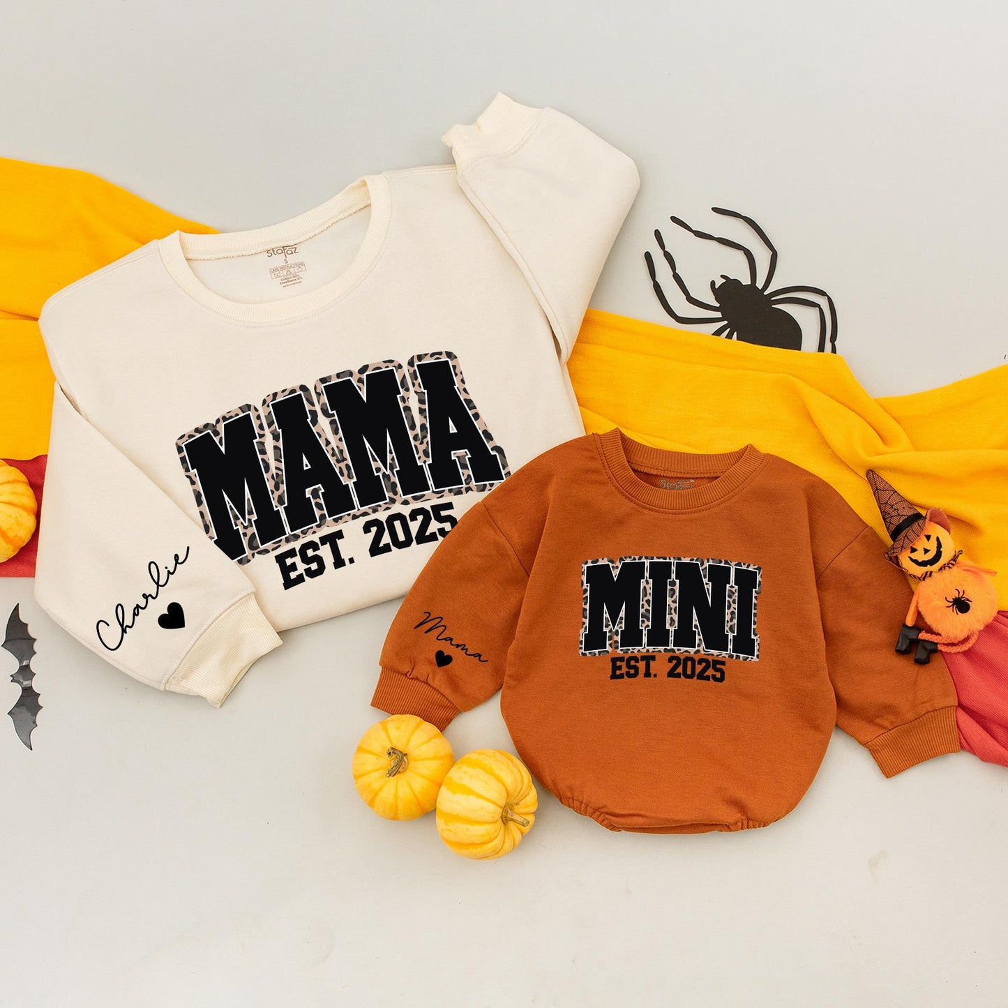 Personalized Leopard Mama Mini Sweatshirts Matching Mommy and Me Outfits Cheetah Print Thanksgiving
