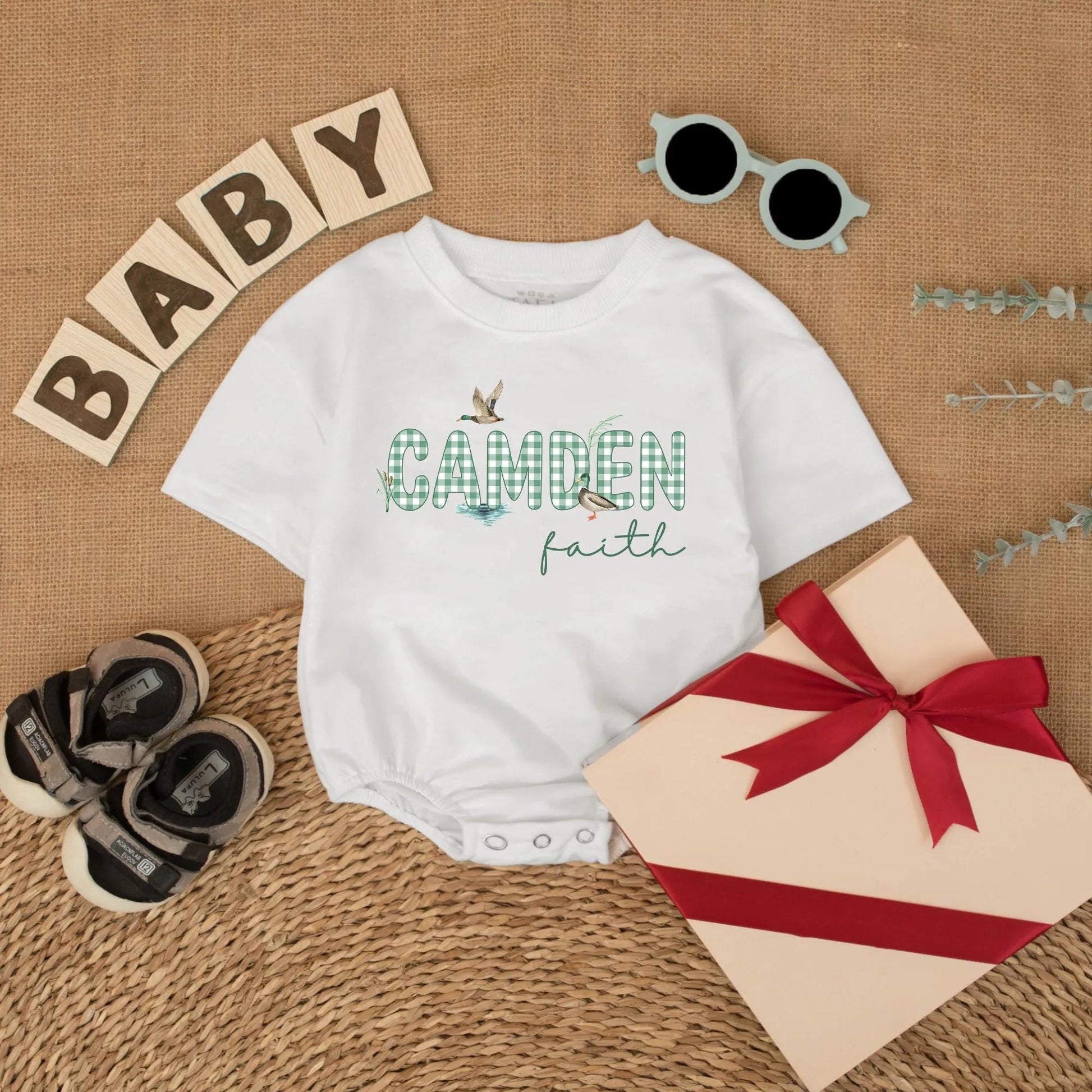 Personalized Mallard Duck Bubble Romper Baby Boy Hunting Outfit Newborn Gift Duck Theme Birthday Clothes Outdoor Baby Clothes