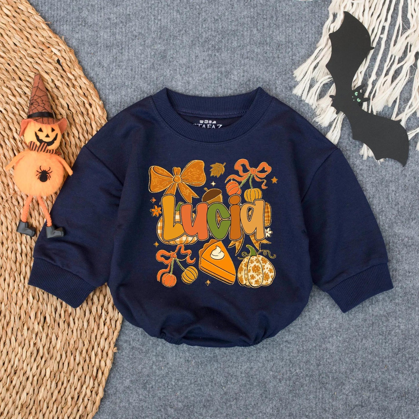 Personalized Pumpkin Glitter Romper Baby Girl's First Thanksgiving Outfit Fall Bubble Suit Custom Name Toddler Holiday Clothes