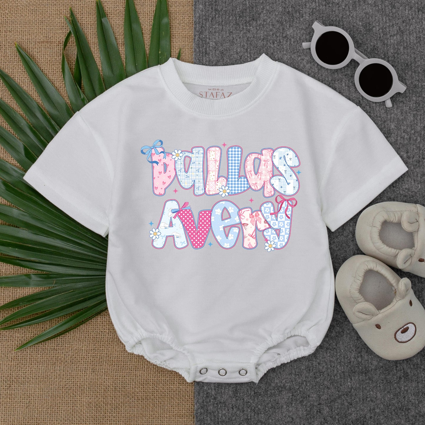 Personalized Floral Baby Girl Bubble Romper Custom Name Birthday Outfit Short Sleeve T-Shirt Bodysuit Gift
