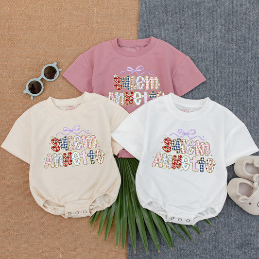 Custom Baby Girl Floral Romper Vintage Flower Design Personalized Bubble Bodysuit Birthday Outfit Baby Shower Gift Infant Clothes