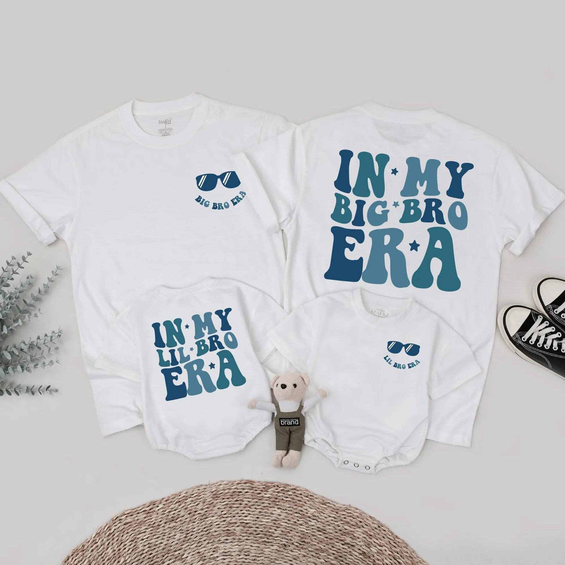 In My Big Bro Era Lil Bro Era Matching Sibling Shirts Cute Retro Blue Toddler Baby Announcement Gift Outfit