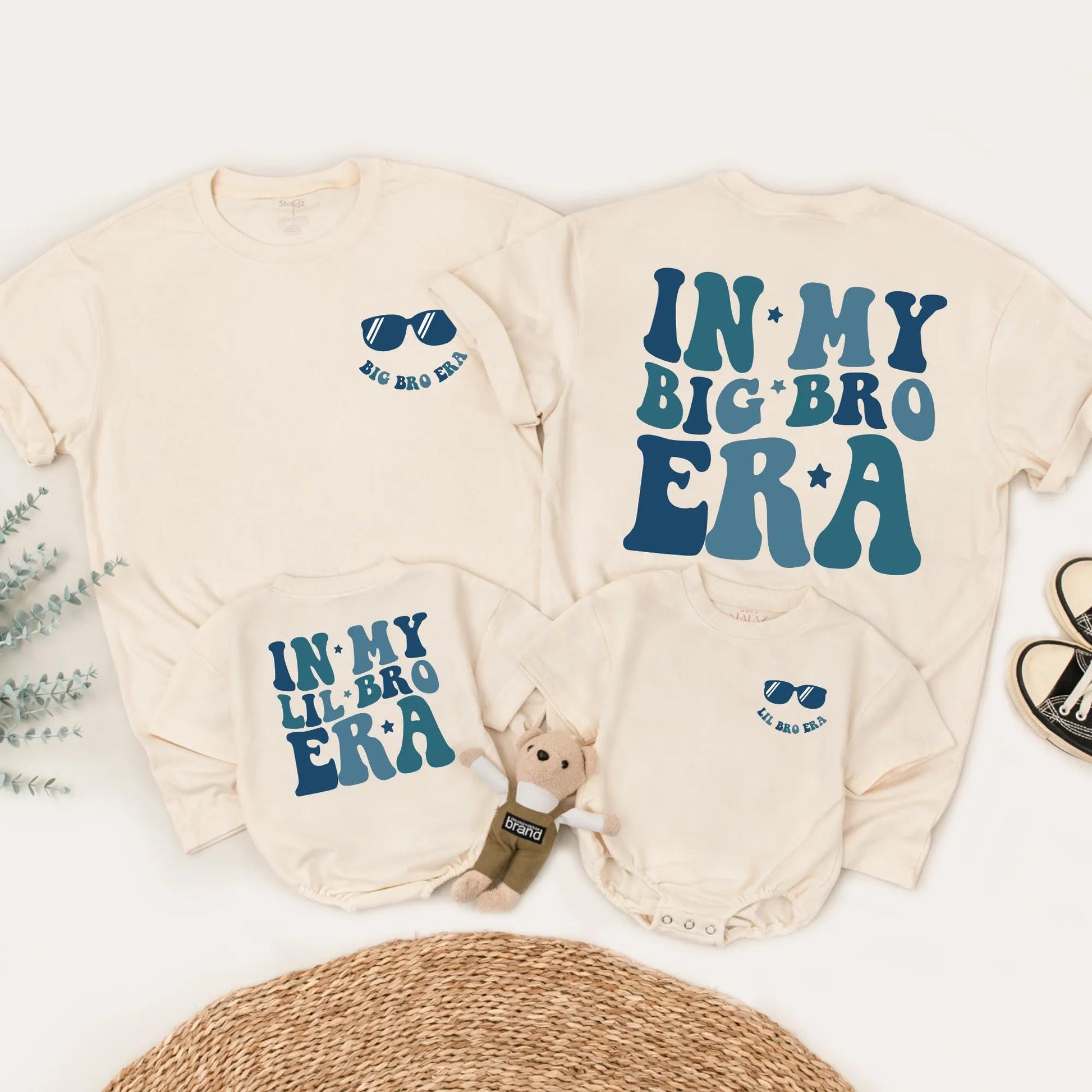 In My Big Bro Era Lil Bro Era Matching Sibling Shirts Cute Retro Blue Toddler Baby Announcement Gift Outfit