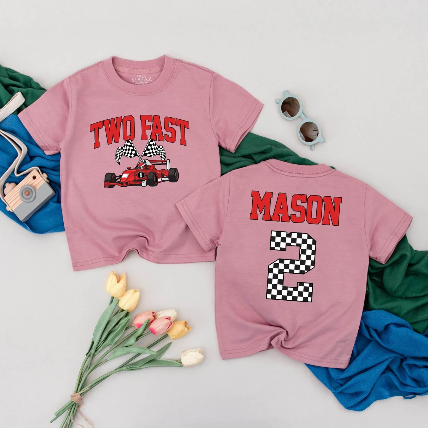 Two Fast Race Car Birthday Boy Shirt Personalized 2nd Birthday Toddler Tee Two Year Old Party Outfit Gift Idea