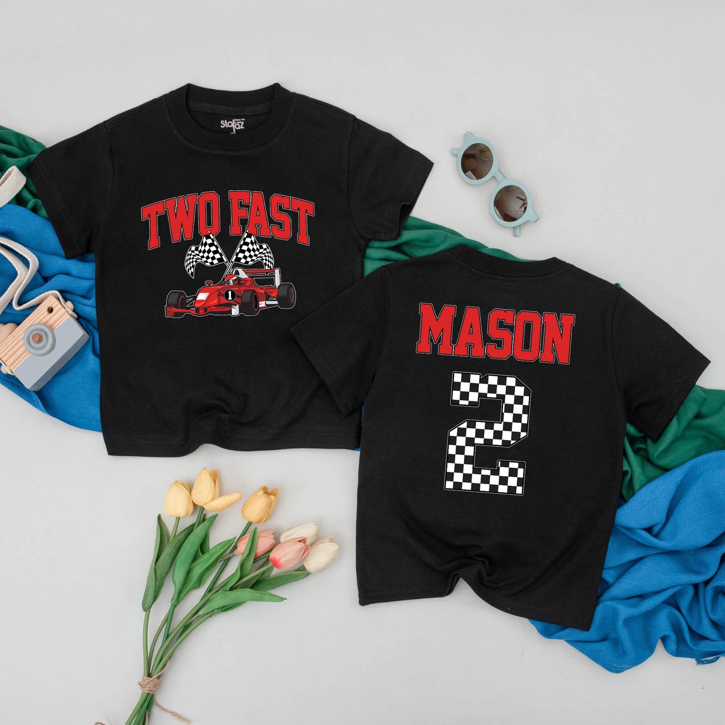 Two Fast Race Car Birthday Boy Shirt Personalized 2nd Birthday Toddler Tee Two Year Old Party Outfit Gift Idea