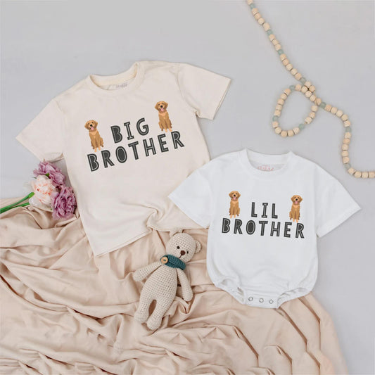 Big Brother Lil Brother Dog Theme Matching Outfits Puppy Brothers Toddler Shirt Baby Bodysuit Brother Announcement Gift