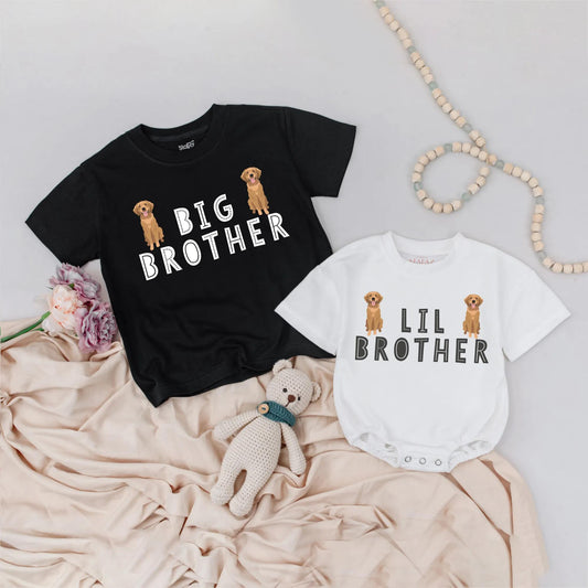 Big Brother Lil Brother Dog Theme Matching Outfits Puppy Brothers Toddler Shirt Baby Bodysuit Brother Announcement Gift