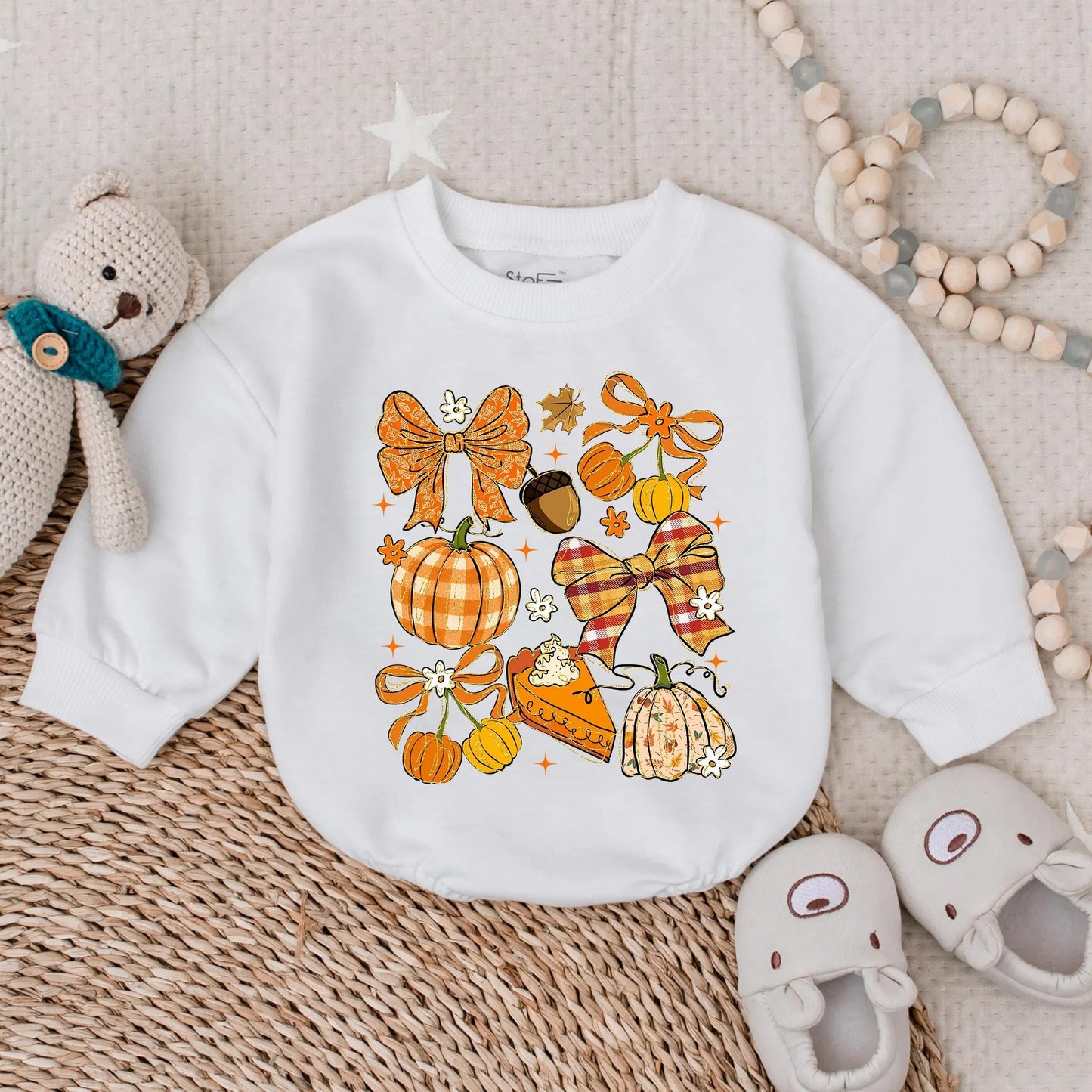 Adorable Fall Thanksgiving Pumpkin Glitter Bow Bubble Romper Cute Baby Girl Outfit Autumn Infant Holiday Bodysuit Apparel for Festive Celebrations