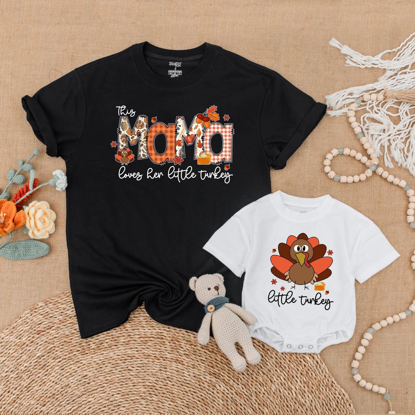 Adorable Mommy and Me Matching Turkey Shirts for Baby and Toddler, Charming Thanksgiving Family Outfit Idea Fall Season New Mom Gift