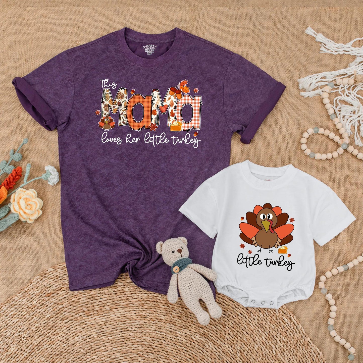 Adorable Mommy and Me Matching Turkey Shirts for Baby and Toddler, Charming Thanksgiving Family Outfit Idea Fall Season New Mom Gift