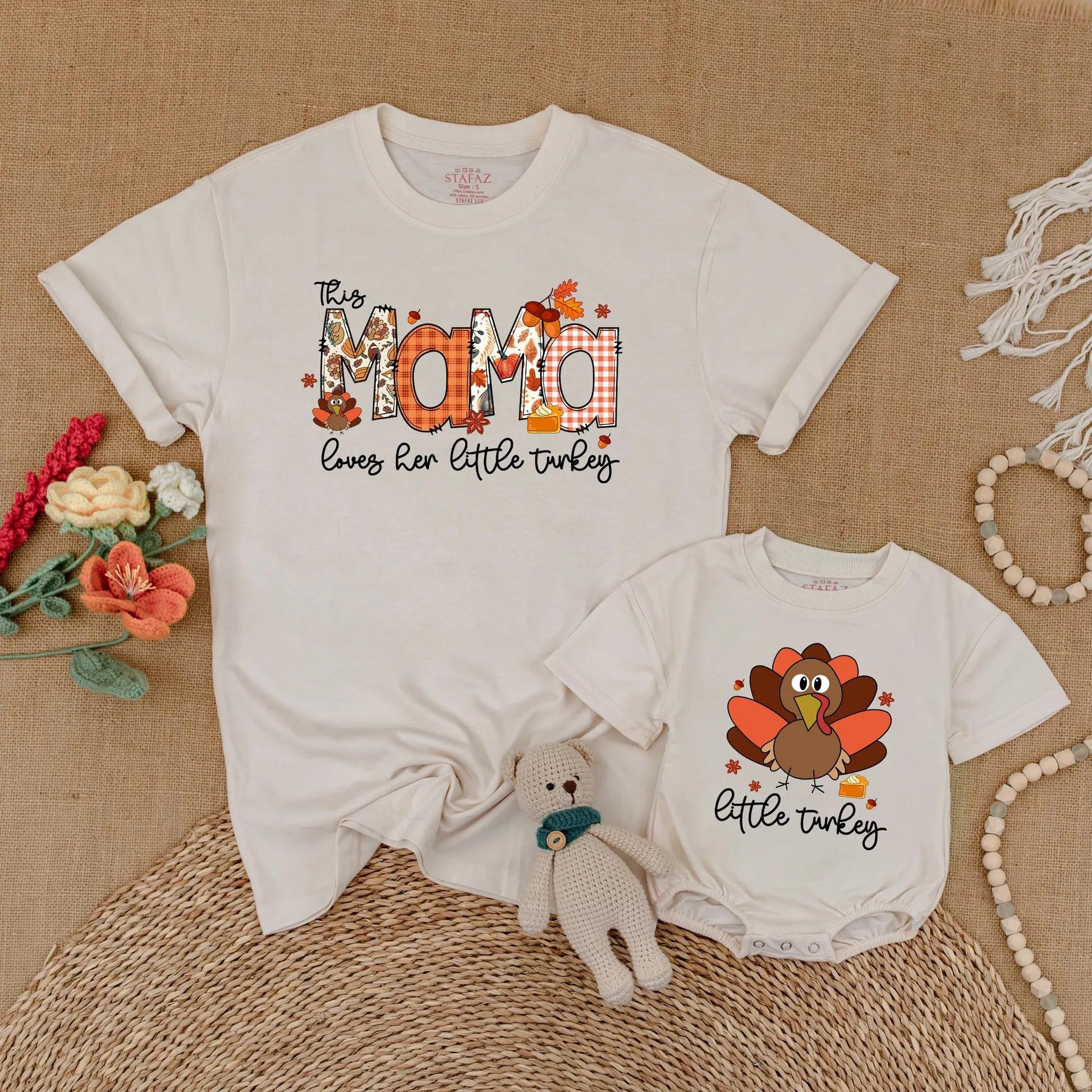 Adorable Mommy and Me Matching Turkey Shirts for Baby and Toddler, Charming Thanksgiving Family Outfit Idea Fall Season New Mom Gift