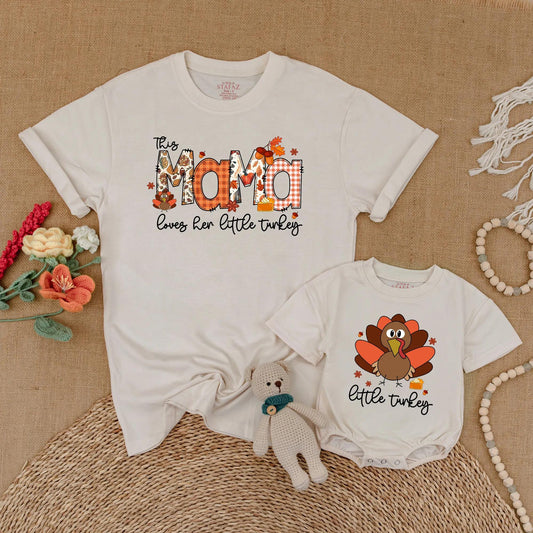 Adorable Mommy and Me Matching Turkey Shirts for Baby and Toddler, Charming Thanksgiving Family Outfit Idea Fall Season New Mom Gift