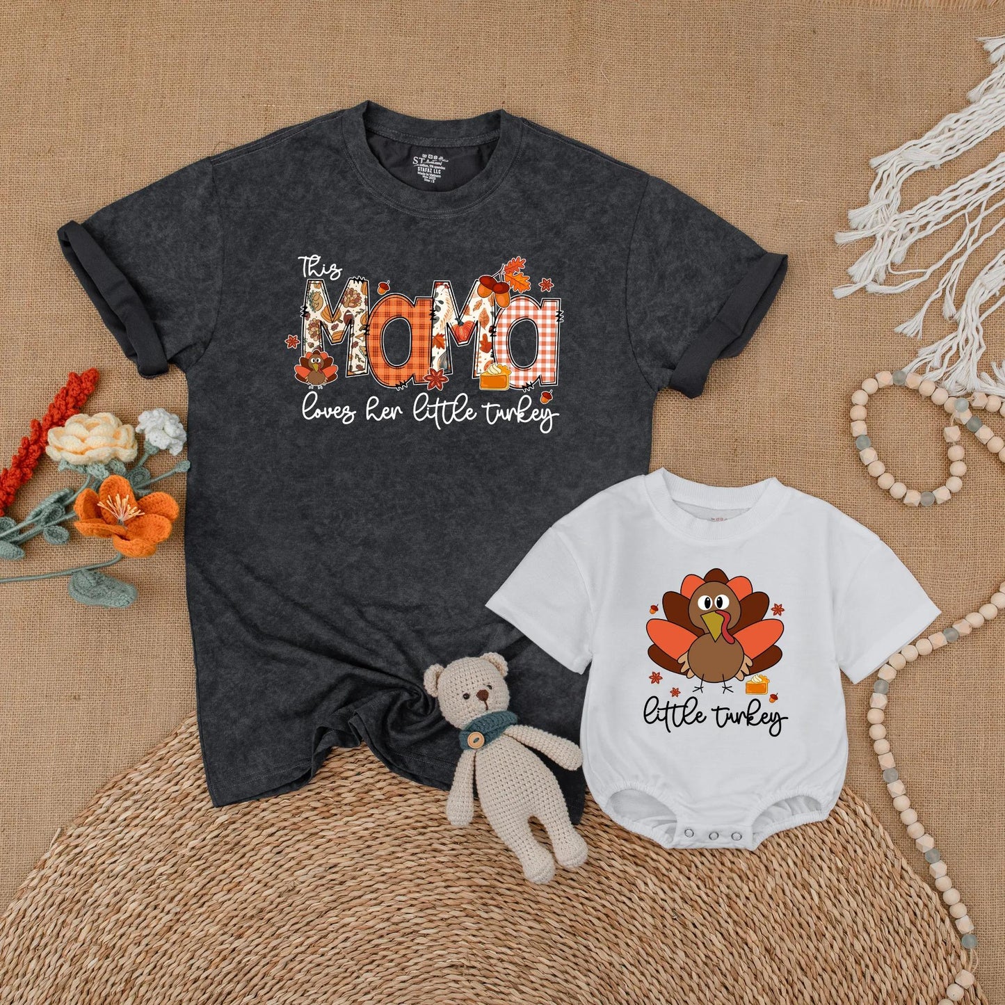 Adorable Mommy and Me Matching Turkey Shirts for Baby and Toddler, Charming Thanksgiving Family Outfit Idea Fall Season New Mom Gift