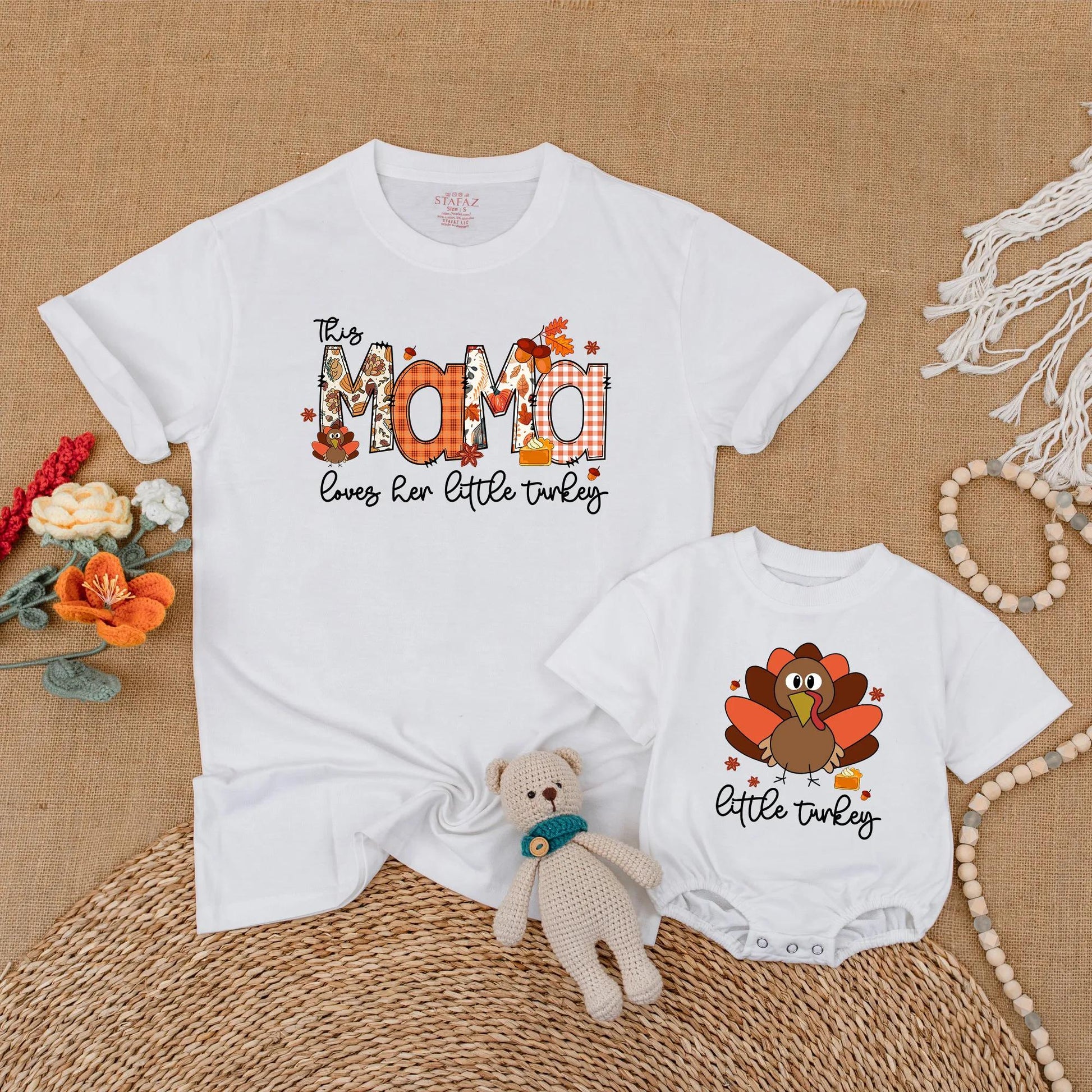 Adorable Mommy and Me Matching Turkey Shirts for Baby and Toddler, Charming Thanksgiving Family Outfit Idea Fall Season New Mom Gift