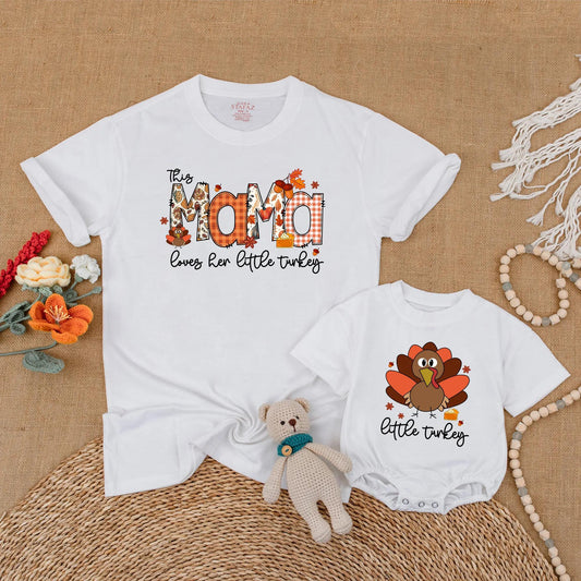 Adorable Mommy and Me Matching Turkey Shirts for Baby and Toddler, Charming Thanksgiving Family Outfit Idea Fall Season New Mom Gift