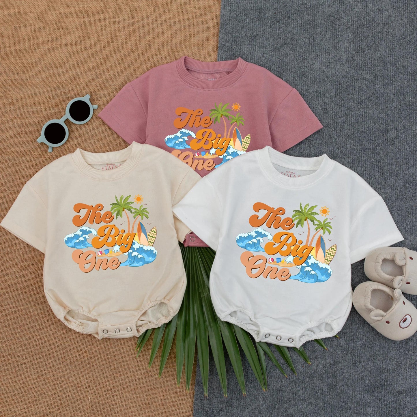 The Big One Surfing Bubble Romper First Birthday Outfit for Baby Boy, Beach Theme Toddler Clothes, Summer Gift