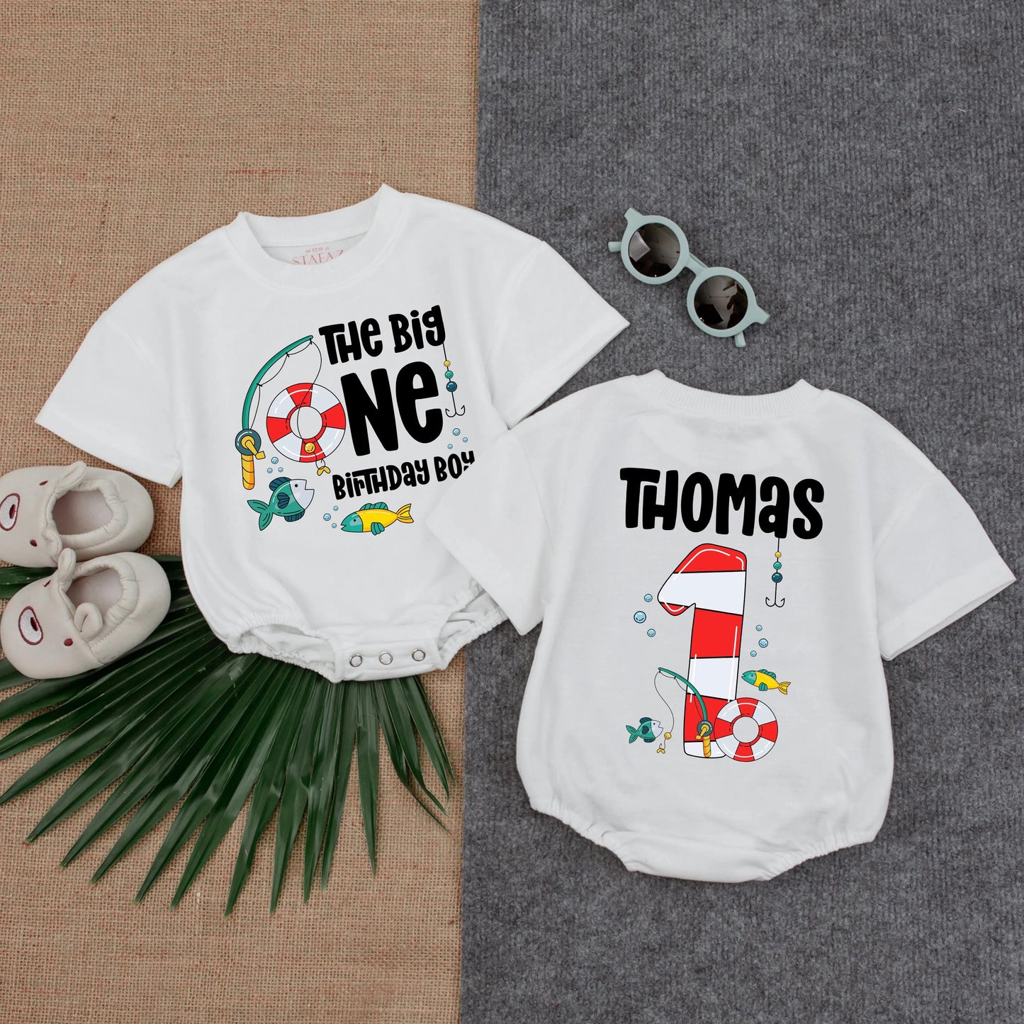 Big One Fishing Boy 1st Birthday Bubble Romper - First Birthday Outfit for Boy, Nautical Theme, Summer Baby Gift