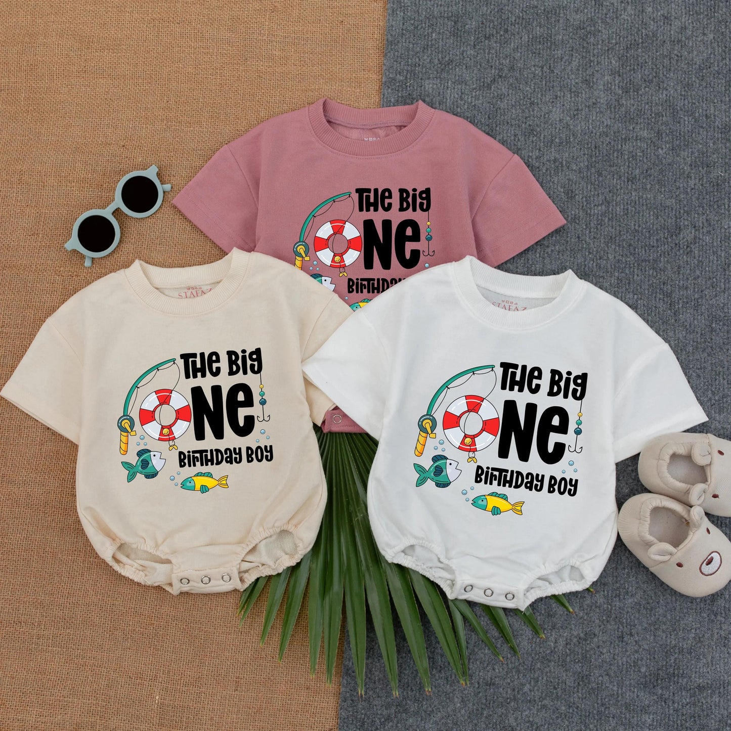 Big One Fishing Boy 1st Birthday Bubble Romper - First Birthday Outfit for Boy, Nautical Theme, Summer Baby Gift