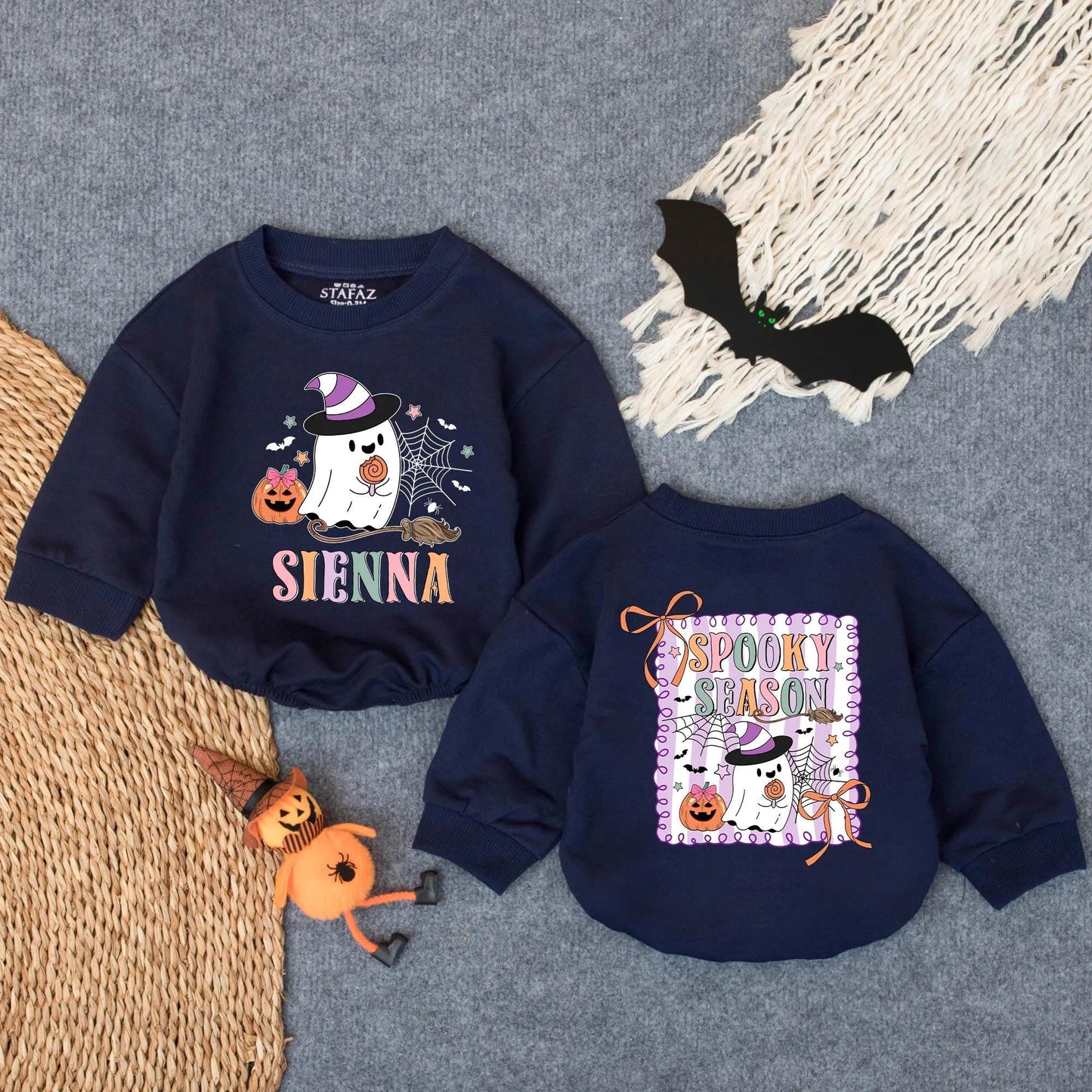 Custom Spooky Ghost Bubble Romper Personalized Halloween Baby Outfit Cute Fall Ghost Toddler Clothes Perfect Pumpkin Patch Gift