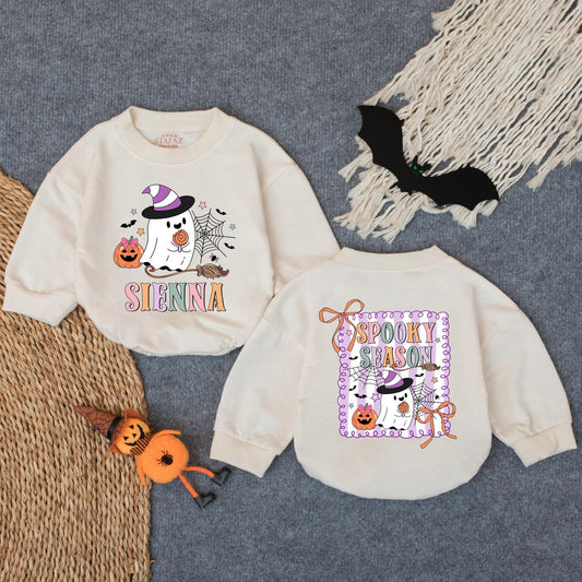 Custom Spooky Ghost Bubble Romper Personalized Halloween Baby Outfit Cute Fall Ghost Toddler Clothes Perfect Pumpkin Patch Gift