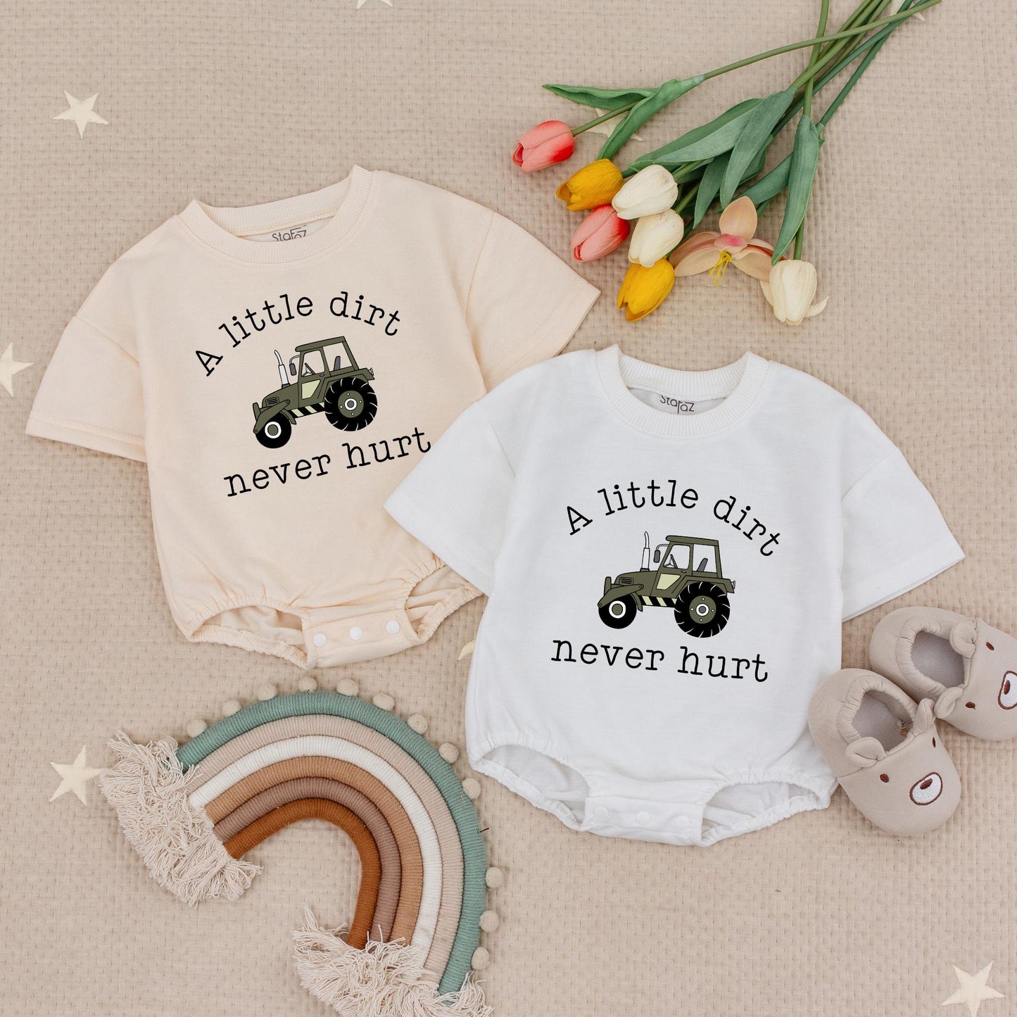 A Little Dirt Never Hurt Tractor Baby Boy Romper Country Farm Newborn Announcement Bodysuit Trendy Outdoor Play Gift