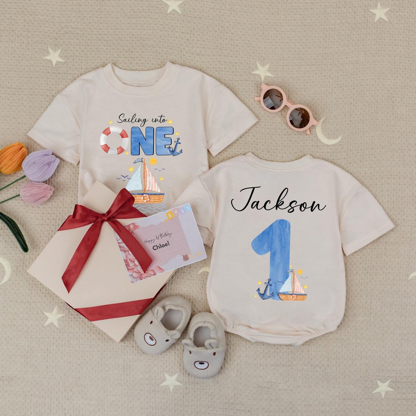 Baby Boating Anchor Romper First Birthday Outfit Nautical Summer Sea Announcement Baby Boy or Girl Cotton Romper Gift Under the Sea