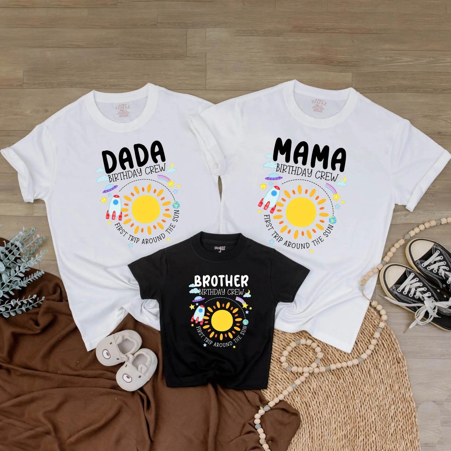 Custom First Trip Around The Sun Birthday Girl Shirt Matching Family Party Tees Sun Outfit Pink Purple Blue
