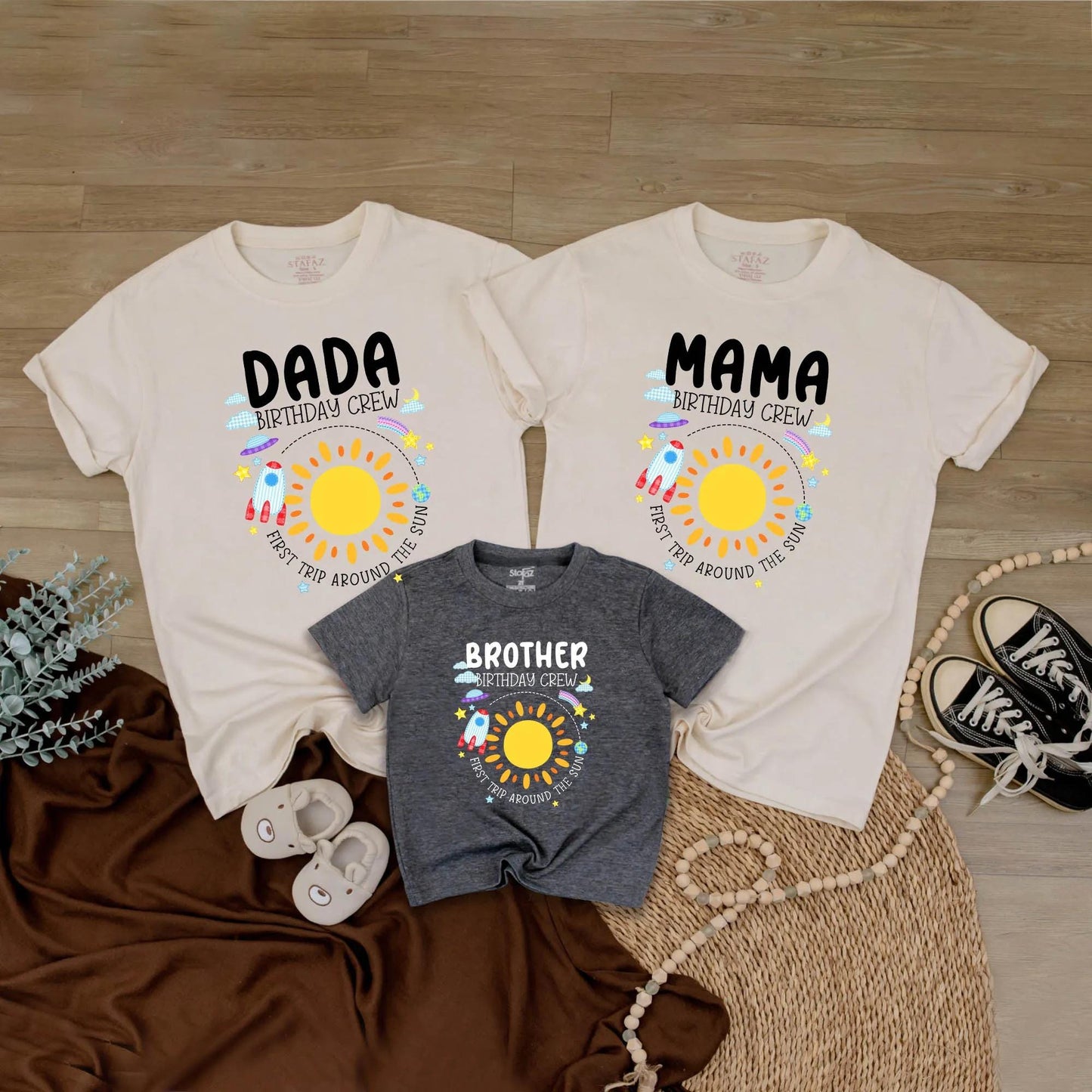 Custom First Trip Around The Sun Birthday Girl Shirt Matching Family Party Tees Sun Outfit Pink Purple Blue