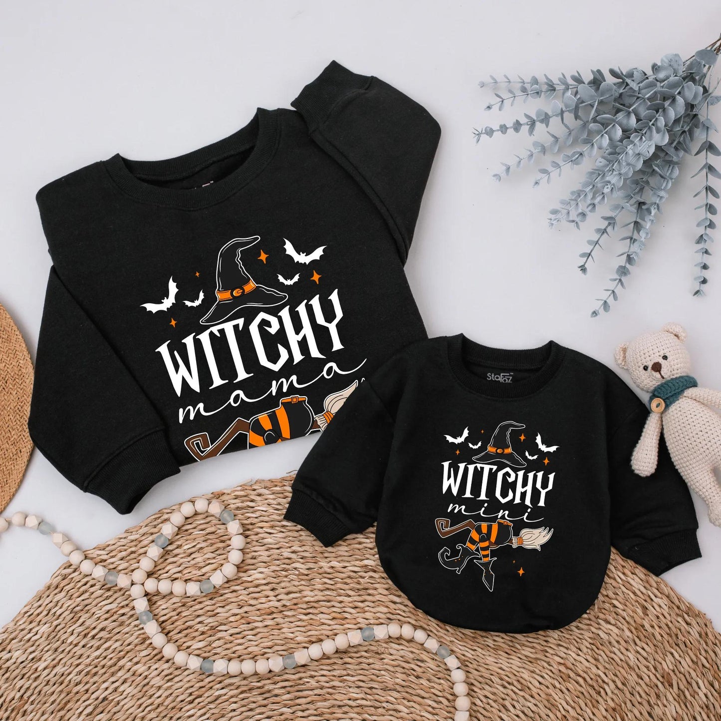 Witchy Mama & Witchy Mini Matching Sweatshirts Spooky Halloween Family Outfits Mommy and Me Cozy Fall Vibes